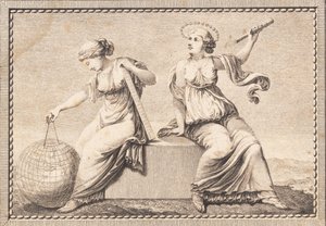 Urania et Gaïa assises sur un bloc de pierre carré - J.F. Clemens