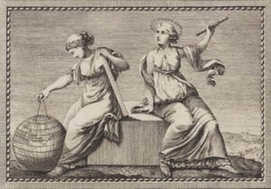 Urania et Gaïa assises sur un bloc de pierre carré - J.F. Clemens