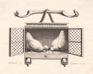 Vignette représentant deux poules picorant du grain - J.F. Clemens