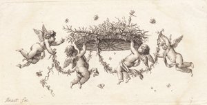 Vignette avec feuilles enroulées et ruban - J.F. Clemens