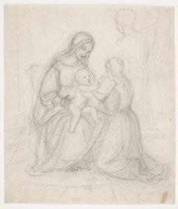 Madone assise avec enfant et femme agenouillée - J.L. Lund