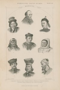 Neuf visages de différentes races mongoles