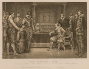 Le Complot de la Poudre; Guy Fawkes interrogé par le roi Jacques Ier et son conseil dans la chambre du roi, Whitehall