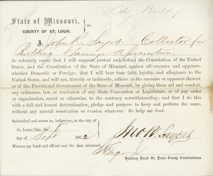 Serment de loyauté de John R. Sayers du Missouri, comté de St. Louis - J.R. Sayers