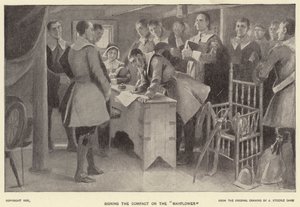 Signature du pacte sur le "Mayflower" - J. (after) Steeple Davis