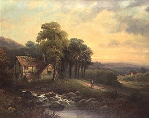 Cottage au coucher du soleil - J. Boel
