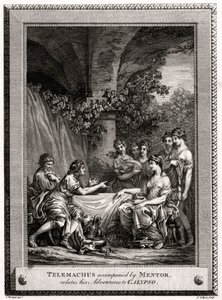 Télémaque accompagné de Mentor, raconte ses aventures à Calypso, 1774 - J. Collyer