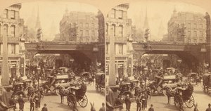 Groupe de 4 vues stéréographiques de Ludgate Hill, Londres, Angleterre, 1850s-1910s - J F Jarvis