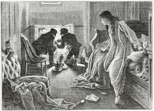 Je levai très doucement la main et tirai le poignard de sous mon oreiller, illustration pour une histoire de crime 