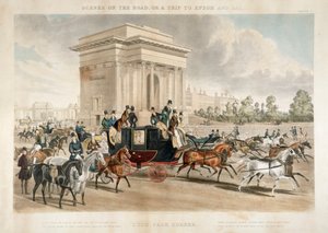 Voitures à cheval le long de Hyde Park Corner, Londres, 1838