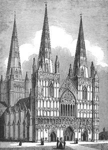 Façade ouest de la cathédrale de Lichfield, Staffordshire, vers 1843 - J. Jackson