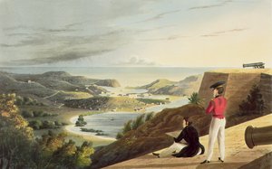 Vue du port anglais, Antigua depuis Great George Fort, Monks Hill, gravé par T. Fielding, pub. par T. et G. Underwood, 1827
