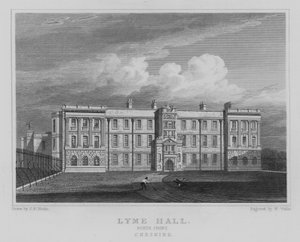 Lyme Hall, Façade nord, Cheshire (gravure) - John Preston Neale