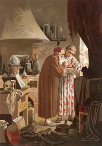 Helmont recevant un alchimiste qui lui présente la pierre philosophale - J. Presno