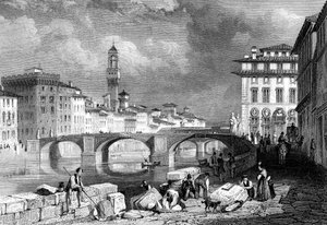 Le Ponte Santa Trinita, Florence, Italie, 19ème siècle - J. Redaway