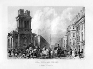 King William Street et St Mary Woolnoth, Londres, 19ème siècle - J. Woods