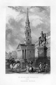 Église Saint-Martin depuis Charing Cross, Londres, 19e siècle - J. Woods