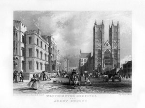 Hôpital de Westminster et église abbatiale, Londres, 19ème siècle - J. Woods