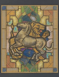 Conception pour un vitrail avec un cheval et un lion - Jaap Weyand