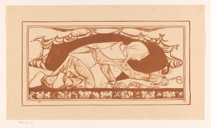 Homme en habit de moine rampant avec une houe