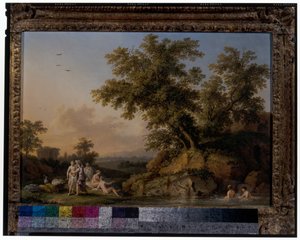 Une paire de paysages avec des nymphes se baignant - Jacob Philippe Hackert