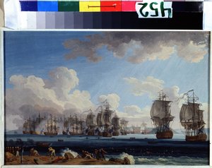 La bataille de Tchesme le 05/07/1770 - Jacob Philippe Hackert