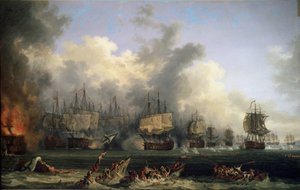 Le naufrage des navires turcs lors de la bataille de Tchesme le 05/07/1770