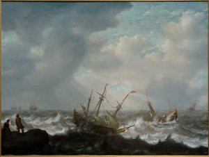 Trois-mâts et autres navires en mer agitée - Jacob Adriaensz Bellevois