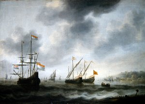 Le vaisseau amiral néerlandais De Roode Leeuw et deux navires anglais - Jacob Adriaensz. Bellevois