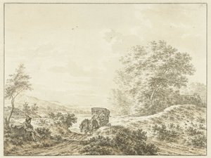 Paysage vallonné avec une voiture de voyage - Jacob  Cats