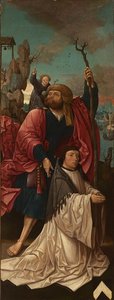 Néerlandais : De Saint Christopher avec un fondateur Canon Dirk Willemsz van Rietwijk avec Saint Christopher - Jacob Cornelisz van Oostsanen