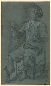 Dessin, cavalier assis avec un verre à vin, 1650-60 - Jacob Duck
