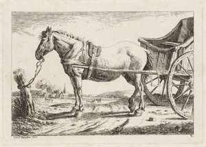 Cheval debout, attelé à une charrette - Jacob Elias van Varelen