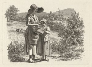 Jeune femme et enfant regardant dans un panier (Études gravées) - Jacob Ernst Marcus