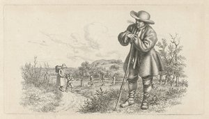 Homme appuyé sur un bâton et femme avec enfant sur un chemin (Études gravées) - Jacob Ernst Marcus