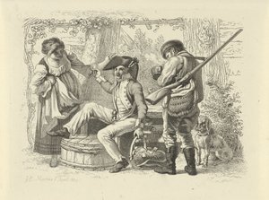 Soldat avec un verre levé entre une femme et un chasseur (Studie-prentwerk / Etudes gravées) - Jacob Ernst Marcus