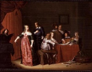 Fête dans un intérieur - Jacob F. van der (follower of) Merck