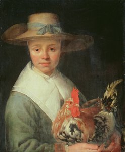 Fille avec un coq