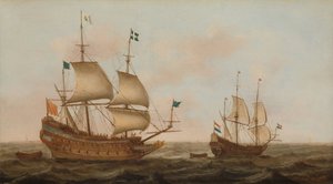 Un navire de guerre construit pour la France et un yacht néerlandais sous voile - Jacob Gerritz Loef