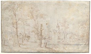 Château et village entouré de douves - Jacob Grimmer
