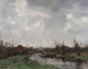 Paysage fluvial avec fermes, fin des années 1870 - Jacob Henricus or Hendricus Maris