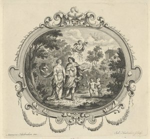 Couple marchant accompagné de putti