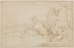 Paysage avec deux paysans et un chien, c.1525-69