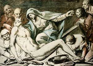 Lamentation du Christ (aquarelle, craie rouge)