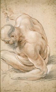 Vieil homme nu assis, appuyé sur son avant-bras, tourné vers la gauche, vers 1640