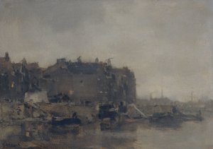 Maisons sur le Prins Hendrikkade, Amsterdam, par un jour brumeux - Jacob Maris