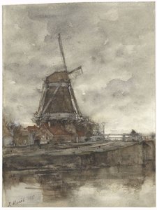 Moulin et le pont près du Noord-West-Buitensingel à La Haye - Jacob Maris