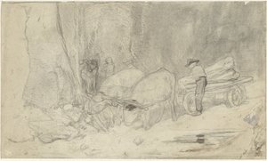 Chariot de bœufs sur un chemin de montagne