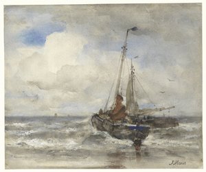 Deux bateaux de pêche près de la plage - Jacob Maris