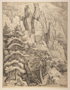 Paysage de Bohême avec couples et chasseurs (assiette gauche) - Jacob Matham